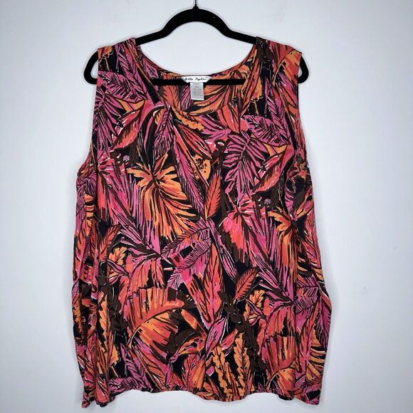 Ulla Popken Tops - Ulla Popken Women’s Palm Print Sleeveless Top Orange Floral Size 24/26